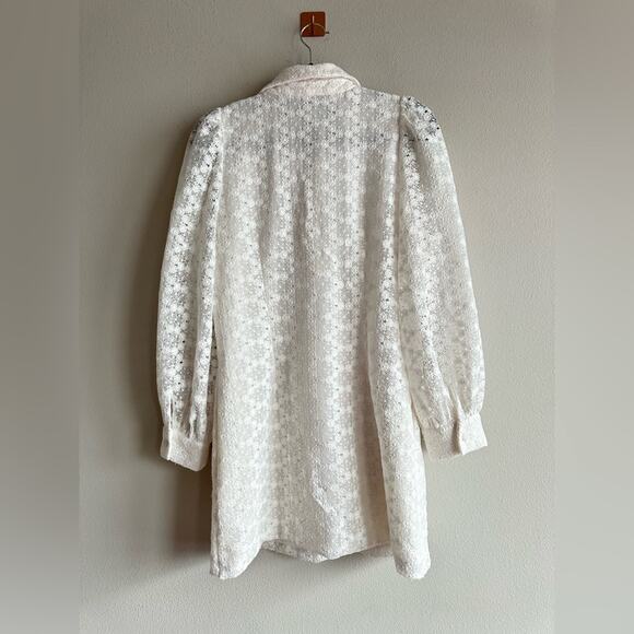 Mare Mare x Anthropologie White Lace Mod Mini Dress | 70s Puff Sleeve Retro Boho - Picture 2 of 9